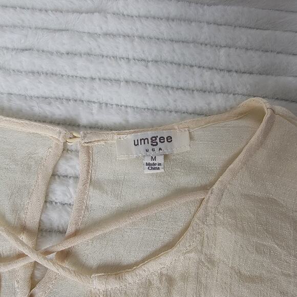 Umgee USA Cream Gauze Crinkle Tunic Dress Handkerchief Hem Women’s M Peasant - Picture 5 of 9